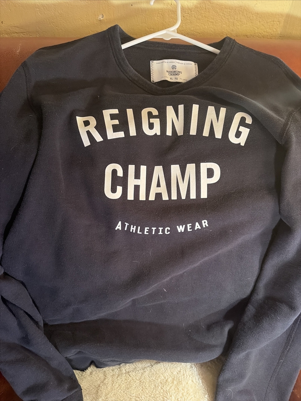 Reigning Champ Black Crewneck with White Logo